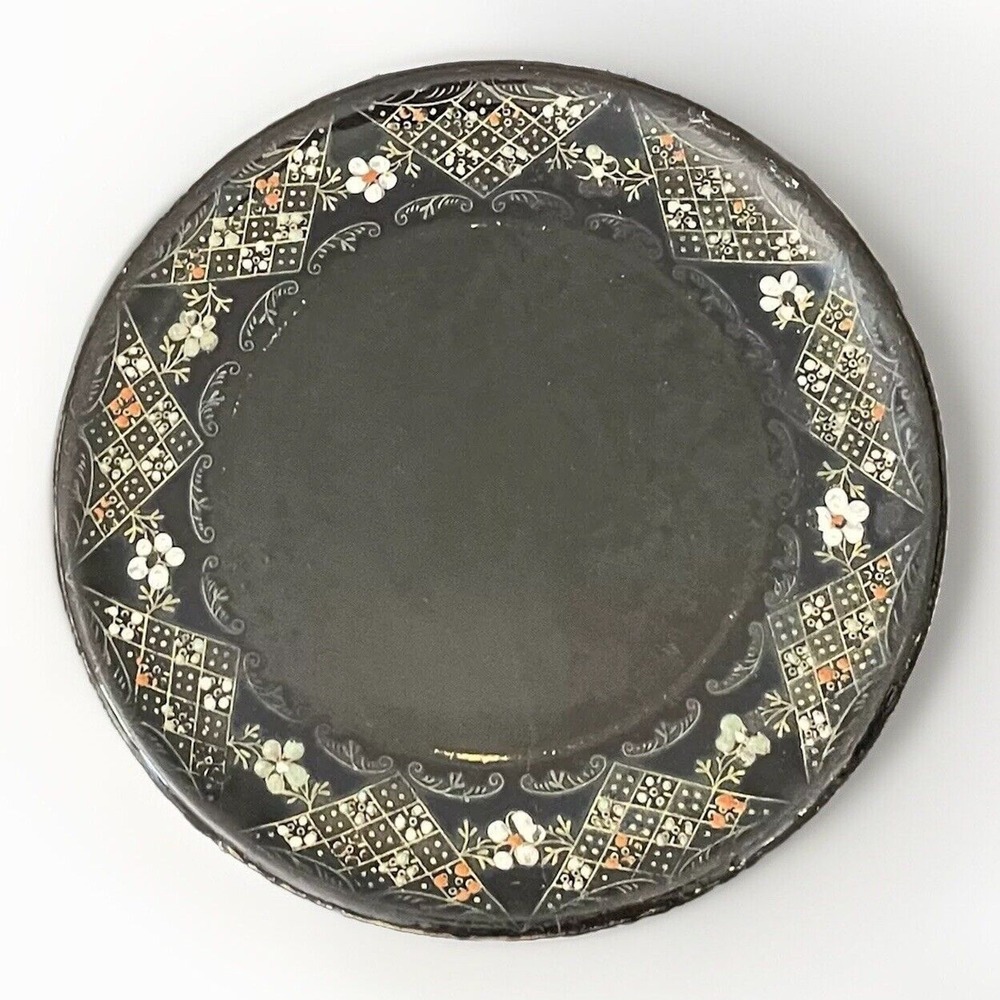 Vintage England Redware Pottery Black Hand Painted Ornate Plate Dish‎ Sun Rare